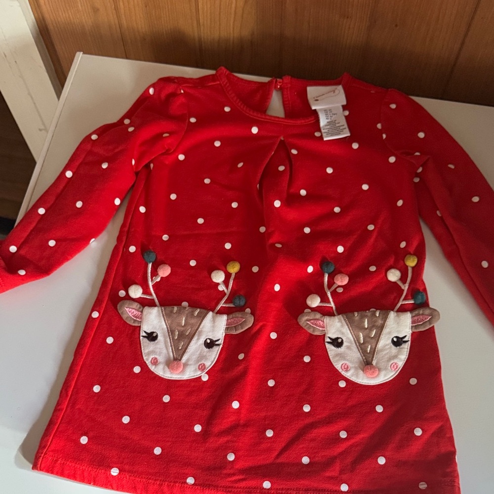 Red Polka Dot Reindeer Dress w/tights ( tags are still on the tights NEVER WORN